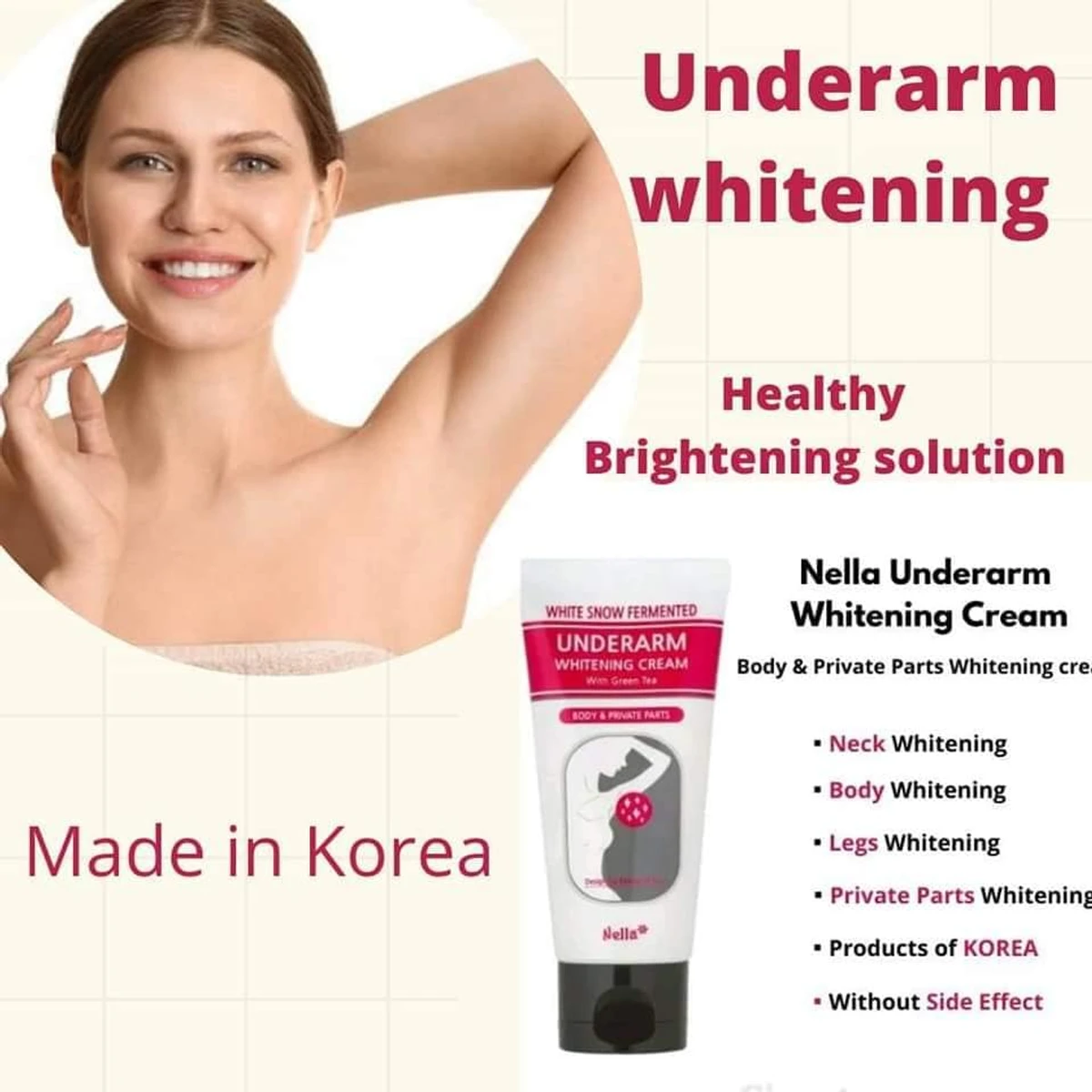 Nella - White Snow Fermented Underarm Whitening Cream With Green Tea